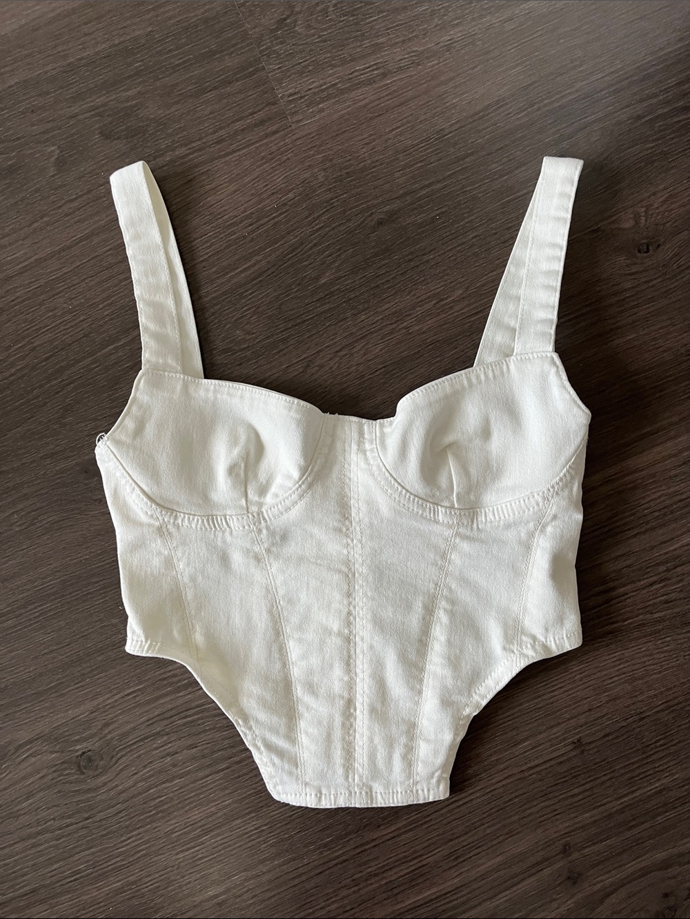 Zara White Structured Bustier Crop Top (White stretchy denim material)